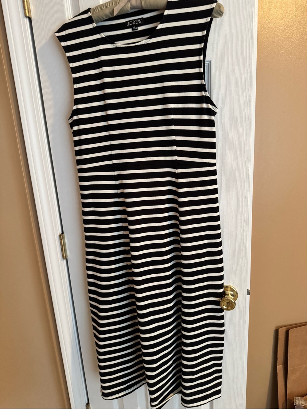 J. Crew Black and White Striped Midi Dress